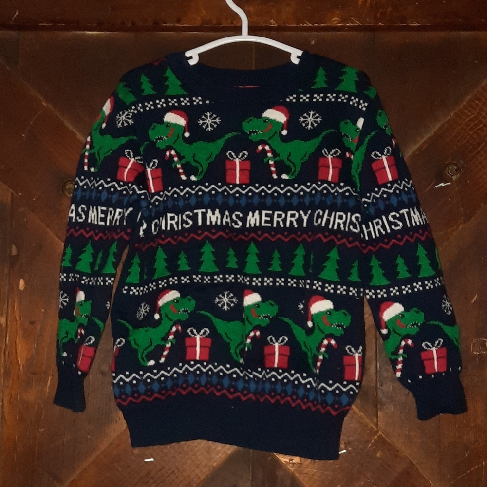 🍀3/15 Boy's Vintage Style Christmas Dinosaur Sweater